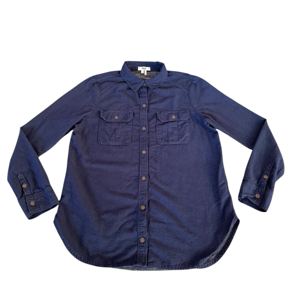 Paige Women's Navy Blue Polka Dot Long Sleeve Button Down‎ Cotton Shirt Size M